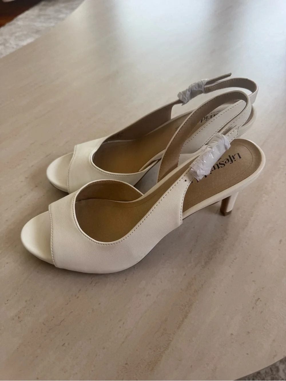 Life Stride Women's Cream Open-Toe Slingback Heels